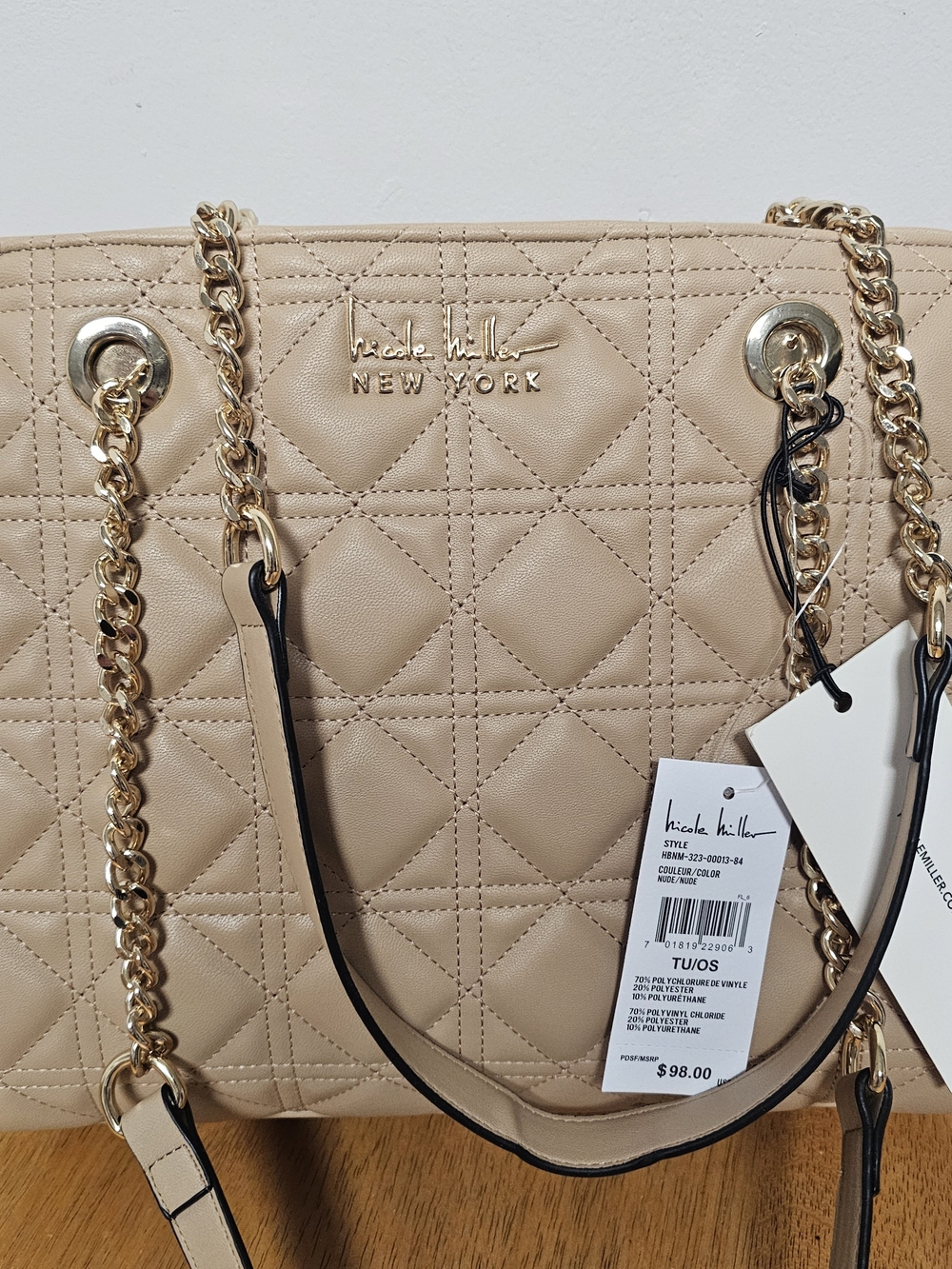 Nicole Miller Beige Nude Tan Shoulder‎ Bag Purse Tote Gold Old Money Neutral